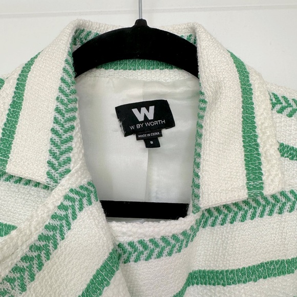W By Worth Rare Jacquard Grass Green White Striped Moto Jacket Blazer Size 8 N… - Picture 3 of 5
